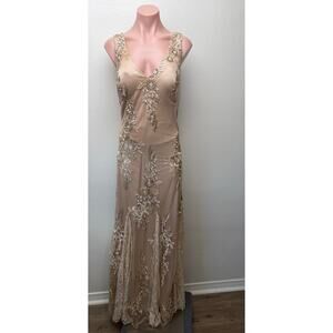 NWT Sue Wong Beaded Embroidered V-Neck Maxi Dress 16